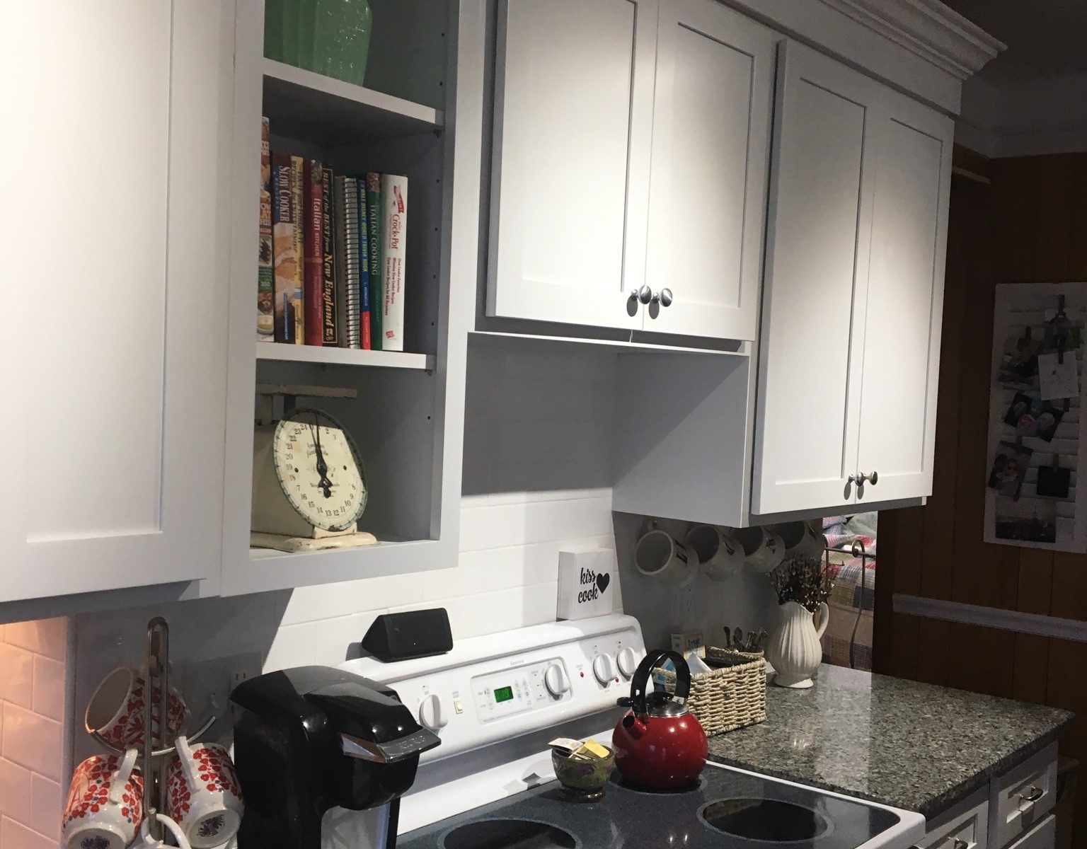 Simple kitchen cabinets with a contrasting counter top